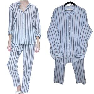 XiRENA Cotton Stripe Pajama Set Size Small Blue Multi Matching Set Loungewear